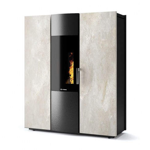 Termostufa Thema H2O 21 CS Thermos a pellet con bruciatore autopulente, Pietra Bianco Platino,  21,1kW CS Thermos - 1