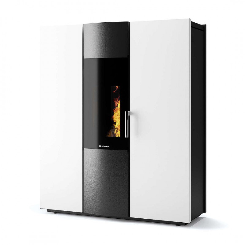 Termostufa Thema H2O 21 CS Thermos a pellet con bruciatore autopulente, Metallo Bianco,  21,1kW