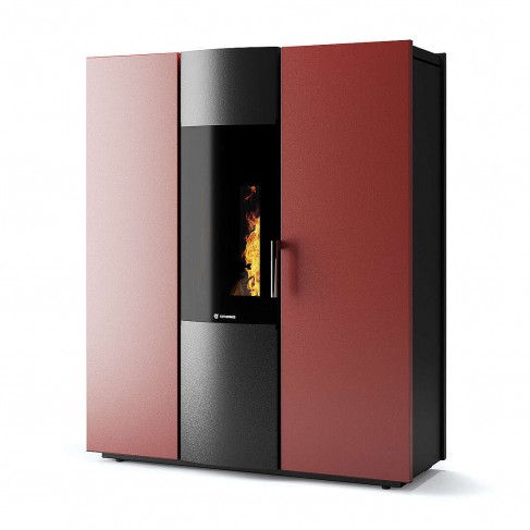 Termostufa Thema H2O 21 CS Thermos a pellet con bruciatore autopulente, Metallo Rosso,  21,1kW