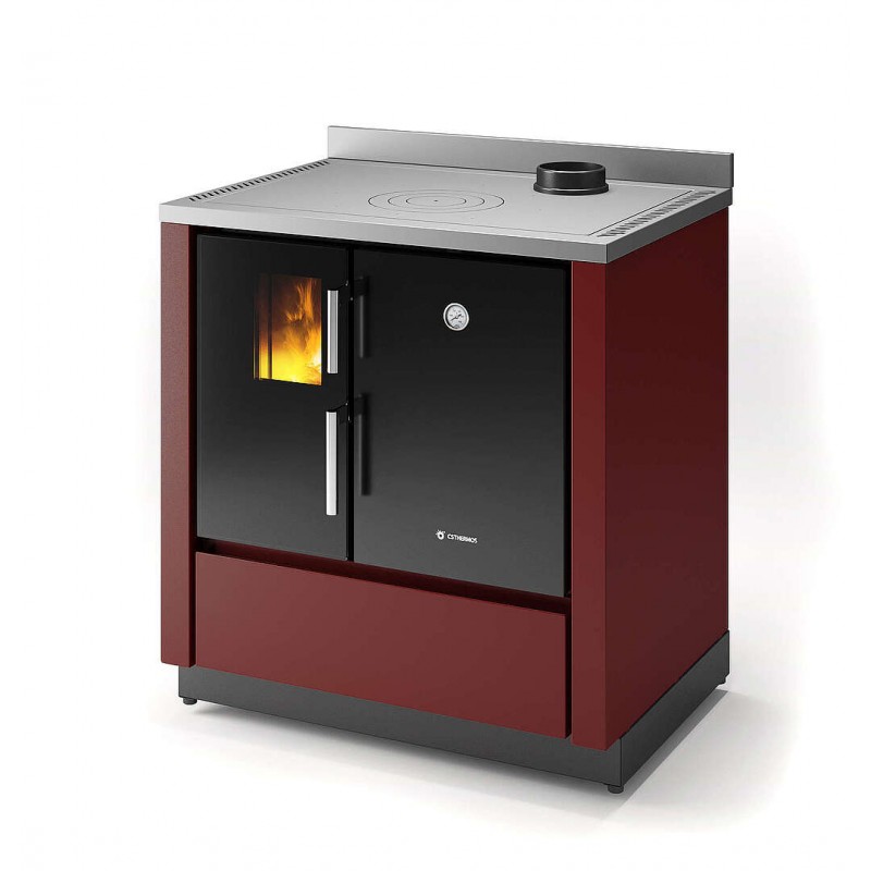 Cucina Trilli 80 CS Thermos a legna, Metallo Rosso Metallizzato, Uscita fumi superiore, 6,7kW