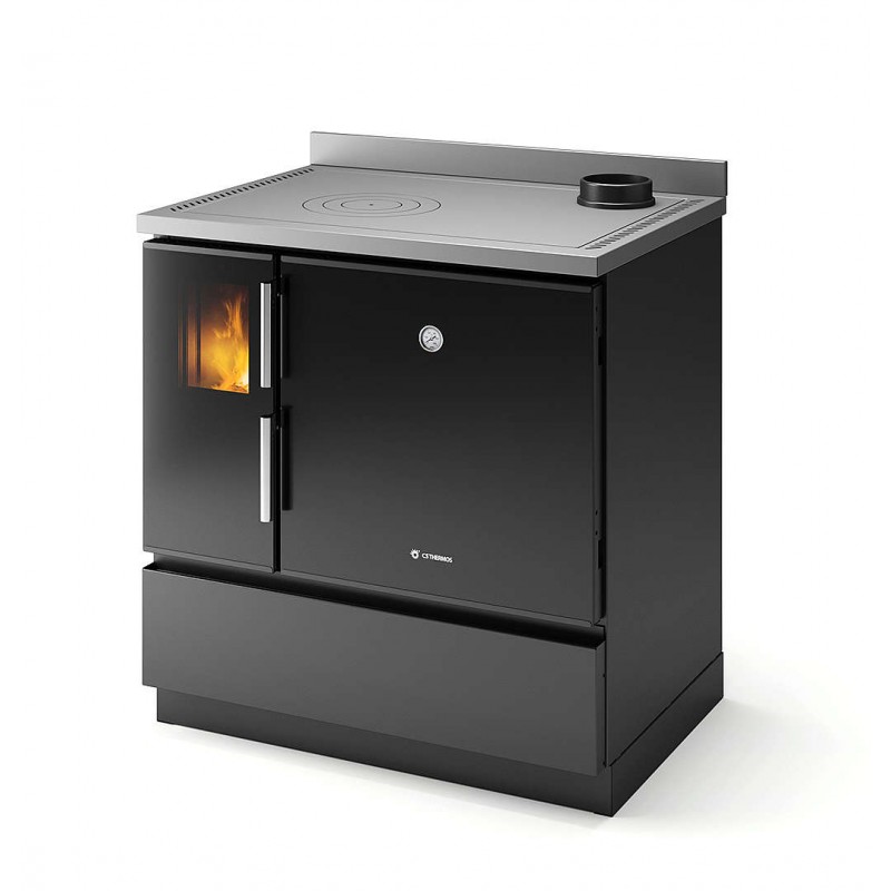 Stufa Morgana DX CS Thermos a legna, Metallo Nero, Uscita fumi superiore, 7,0kW