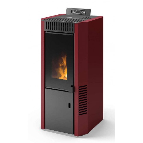 Stufa Cortina 10 CS Thermos a pellet con bruciatore autopulente, Metallo Rosso, 10,8 kW