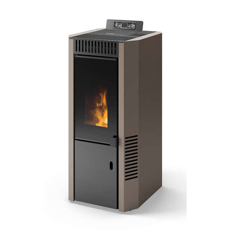 Stufa Cortina 10 CS Thermos a pellet con bruciatore autopulente, Metallo Tortora, 10,8kW