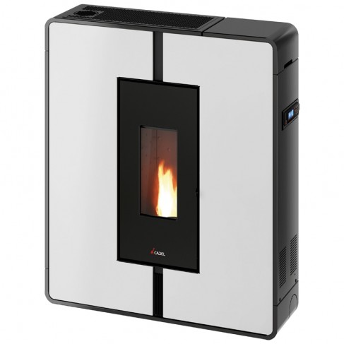 Stufa a pellet canalizzata Cadel Tile3 Plus bianca con braciere in ghisa, 10kW  - 1
