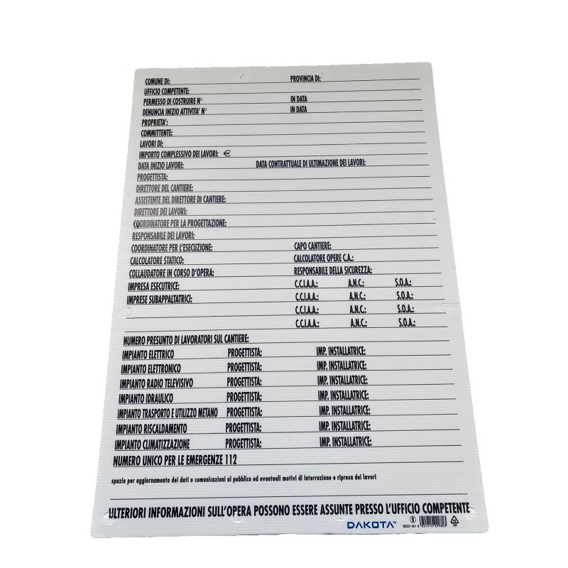 Cartello Dakota 50x70 cm DIREZIONALE PER LAVORI IN CANTIERE Dakota - 1