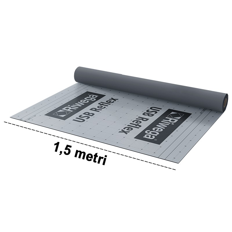 Membrana da tetto impermeabile traspirante Riwega USB Reflex Plus TOP SK in PE con doppia banda adesiva (rotolo 1,5x50 metri) Ri